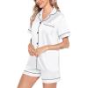 image:imageSWOMOG Satin Matching Pajamas Sets Couple Silk Button Down Nightwear Women amp Men Short Sleeve Sleepwear 2 Pieces LoungewearWhite