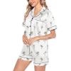image:imageSWOMOG Satin Matching Pajamas Sets Couple Silk Button Down Nightwear Women amp Men Short Sleeve Sleepwear 2 Pieces LoungewearWhite Coconut Tree