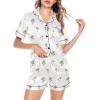 image:imageSWOMOG Satin Matching Pajamas Sets Couple Silk Button Down Nightwear Women amp Men Short Sleeve Sleepwear 2 Pieces LoungewearWhite Coconut Tree
