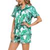 image:imageSWOMOG Satin Matching Pajamas Sets Couple Silk Button Down Nightwear Women amp Men Short Sleeve Sleepwear 2 Pieces LoungewearWhite Leaves