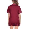 image:imageSWOMOG Satin Matching Pajamas Sets Couple Silk Button Down Nightwear Women amp Men Short Sleeve Sleepwear 2 Pieces LoungewearWine Red