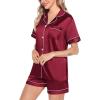 image:imageSWOMOG Satin Matching Pajamas Sets Couple Silk Button Down Nightwear Women amp Men Short Sleeve Sleepwear 2 Pieces LoungewearWine Red