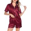 image:imageSWOMOG Satin Matching Pajamas Sets Couple Silk Button Down Nightwear Women amp Men Short Sleeve Sleepwear 2 Pieces LoungewearWine Red