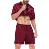 image:imageSWOMOG Satin Matching Pajamas Sets Couple Silk Button Down Nightwear Women amp Men Short Sleeve Sleepwear 2 Pieces LoungewearWine Red