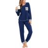image:imageSWOMOG Womens Pajamas Set Long Sleeve Sleepwear with Long Pants Soft Modal Loungewear Pj SetNavy Blue