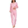 image:imageSWOMOG Womens Pajamas Set Long Sleeve Sleepwear with Long Pants Soft Modal Loungewear Pj SetPink Leopard