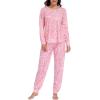 image:imageSWOMOG Womens Pajamas Set Long Sleeve Sleepwear with Long Pants Soft Modal Loungewear Pj SetPink Leopard