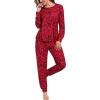 image:imageSWOMOG Womens Pajamas Set Long Sleeve Sleepwear with Long Pants Soft Modal Loungewear Pj SetRed Leopard