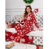 image:imageSWOMOG Womens Pajamas Set Long Sleeve Sleepwear with Long Pants Soft Modal Loungewear Pj SetRed Snowman