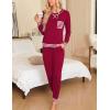 image:imageSWOMOG Womens Pajamas Set Long Sleeve Sleepwear with Long Pants Soft Modal Loungewear Pj SetStyle2wine Red