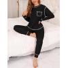 image:imageSWOMOG Womens Pajamas Set Long Sleeve Sleepwear with Long Pants Soft Modal Loungewear Pj SetStyle3black