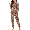 image:imageSWOMOG Womens Pajamas Set Long Sleeve Sleepwear with Long Pants Soft Modal Loungewear Pj SetStyle3black Leopard