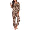 image:imageSWOMOG Womens Pajamas Set Long Sleeve Sleepwear with Long Pants Soft Modal Loungewear Pj SetStyle3black Leopard