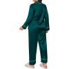 image:imageSWOMOG Womens Plus Size Pajamas Set Silk Satin Button Down Sleepwear Long Sleeve Pjs Set 2 Piece Loungewear with PocketsDark Green