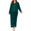 image:imageSWOMOG Womens Plus Size Pajamas Set Silk Satin Button Down Sleepwear Long Sleeve Pjs Set 2 Piece Loungewear with PocketsDark Green