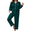 image:imageSWOMOG Womens Plus Size Pajamas Set Silk Satin Button Down Sleepwear Long Sleeve Pjs Set 2 Piece Loungewear with PocketsDark Green