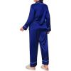 image:imageSWOMOG Womens Plus Size Pajamas Set Silk Satin Button Down Sleepwear Long Sleeve Pjs Set 2 Piece Loungewear with PocketsNavy Blue