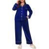 image:imageSWOMOG Womens Plus Size Pajamas Set Silk Satin Button Down Sleepwear Long Sleeve Pjs Set 2 Piece Loungewear with PocketsNavy Blue