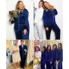 image:imageSWOMOG Womens Plus Size Pajamas Set Silk Satin Button Down Sleepwear Long Sleeve Pjs Set 2 Piece Loungewear with PocketsNavy Blue