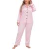 image:imageSWOMOG Womens Plus Size Pajamas Set Silk Satin Button Down Sleepwear Long Sleeve Pjs Set 2 Piece Loungewear with PocketsPink