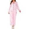 image:imageSWOMOG Womens Plus Size Pajamas Set Silk Satin Button Down Sleepwear Long Sleeve Pjs Set 2 Piece Loungewear with PocketsPink