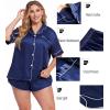 image:imageSWOMOG Womens Plus Size Satin Pajama Set Short Sleeve 2 piece Pj Sets Sleepwear Silk Button Down Loungewear Pjs Shorts SetNavy Blue