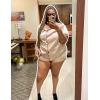 image:imageSWOMOG Womens Plus Size Satin Pajama Set Short Sleeve 2 piece Pj Sets Sleepwear Silk Button Down Loungewear Pjs Shorts SetNavy Blue