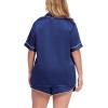image:imageSWOMOG Womens Plus Size Satin Pajama Set Short Sleeve 2 piece Pj Sets Sleepwear Silk Button Down Loungewear Pjs Shorts SetNavy Blue
