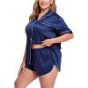 image:imageSWOMOG Womens Plus Size Satin Pajama Set Short Sleeve 2 piece Pj Sets Sleepwear Silk Button Down Loungewear Pjs Shorts SetNavy Blue
