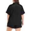 image:imageSWOMOG Womens Satin Plus Size Pajamas Silk Short Sleeve Pjs Sets Ruffle Shorts 2 Piece Loose Outfit Sleepwear with PocketBlack
