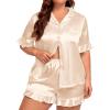 image:imageSWOMOG Womens Satin Plus Size Pajamas Silk Short Sleeve Pjs Sets Ruffle Shorts 2 Piece Loose Outfit Sleepwear with PocketChampagne