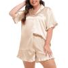 image:imageSWOMOG Womens Satin Plus Size Pajamas Silk Short Sleeve Pjs Sets Ruffle Shorts 2 Piece Loose Outfit Sleepwear with PocketChampagne