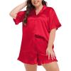 image:imageSWOMOG Womens Satin Plus Size Pajamas Silk Short Sleeve Pjs Sets Ruffle Shorts 2 Piece Loose Outfit Sleepwear with PocketDeepred