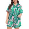 image:imageSWOMOG Womens Satin Plus Size Pajamas Silk Short Sleeve Pjs Sets Ruffle Shorts 2 Piece Loose Outfit Sleepwear with PocketPinkleaves