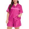 image:imageSWOMOG Womens Satin Plus Size Pajamas Silk Short Sleeve Pjs Sets Ruffle Shorts 2 Piece Loose Outfit Sleepwear with PocketRose Red