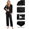 image:imageSWOMOG Womens Silk Satin Pajamas Sets 4pcs Loungewear Sexy Cami Shorts Set Button Down Long Sleeve Pjs SleepwearBlack