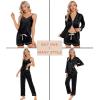 image:imageSWOMOG Womens Silk Satin Pajamas Sets 4pcs Loungewear Sexy Cami Shorts Set Button Down Long Sleeve Pjs SleepwearBlack