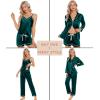 image:imageSWOMOG Womens Silk Satin Pajamas Sets 4pcs Loungewear Sexy Cami Shorts Set Button Down Long Sleeve Pjs SleepwearDark Green