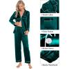 image:imageSWOMOG Womens Silk Satin Pajamas Sets 4pcs Loungewear Sexy Cami Shorts Set Button Down Long Sleeve Pjs SleepwearDark Green