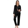 image:imageSWOMOG Womens Silk Satin Pajamas Sets 4pcs Loungewear Sexy Cami Shorts Set Button Down Long Sleeve Pjs SleepwearLong Sleeve Classicblack
