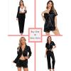 image:imageSWOMOG Womens Silk Satin Pajamas Sets 4pcs Loungewear Sexy Cami Shorts Set Button Down Long Sleeve Pjs SleepwearLong Sleeve Classicblack