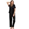 image:imageSWOMOG Womens Silk Satin Pajamas Sets 4pcs Loungewear Sexy Cami Shorts Set Button Down Long Sleeve Pjs SleepwearLong Sleeve Classicblack