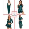 image:imageSWOMOG Womens Silk Satin Pajamas Sets 4pcs Loungewear Sexy Cami Shorts Set Button Down Long Sleeve Pjs SleepwearLong Sleeve Classicdeep Green