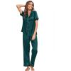 image:imageSWOMOG Womens Silk Satin Pajamas Sets 4pcs Loungewear Sexy Cami Shorts Set Button Down Long Sleeve Pjs SleepwearLong Sleeve Classicdeep Green