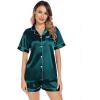 image:imageSWOMOG Womens Silk Satin Pajamas Sets 4pcs Loungewear Sexy Cami Shorts Set Button Down Long Sleeve Pjs SleepwearLong Sleeve Classicdeep Green