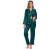 image:imageSWOMOG Womens Silk Satin Pajamas Sets 4pcs Loungewear Sexy Cami Shorts Set Button Down Long Sleeve Pjs SleepwearLong Sleeve Classicdeep Green