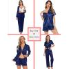 image:imageSWOMOG Womens Silk Satin Pajamas Sets 4pcs Loungewear Sexy Cami Shorts Set Button Down Long Sleeve Pjs SleepwearLong Sleeve Classicnavy Blue