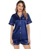 image:imageSWOMOG Womens Silk Satin Pajamas Sets 4pcs Loungewear Sexy Cami Shorts Set Button Down Long Sleeve Pjs SleepwearLong Sleeve Classicnavy Blue