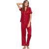 image:imageSWOMOG Womens Silk Satin Pajamas Sets 4pcs Loungewear Sexy Cami Shorts Set Button Down Long Sleeve Pjs SleepwearLong Sleeve Classicred 1