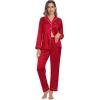 image:imageSWOMOG Womens Silk Satin Pajamas Sets 4pcs Loungewear Sexy Cami Shorts Set Button Down Long Sleeve Pjs SleepwearLong Sleeve Classicred 1